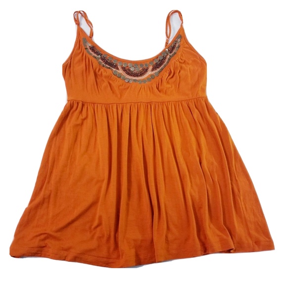 Lauren Conrad Orange Embellished Neckline Tank Top Women Size Small - Picture 1 of 11